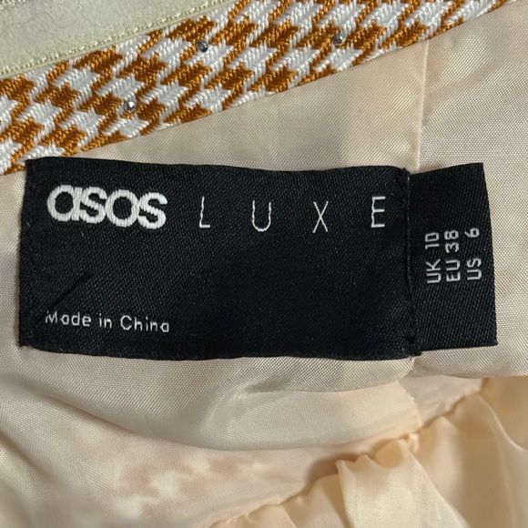 NWOT ASOS LUXE Bandeau Sweetheart Neck Mini Smock Houndstooth Baby Doll Dress - Picture 8 of 9